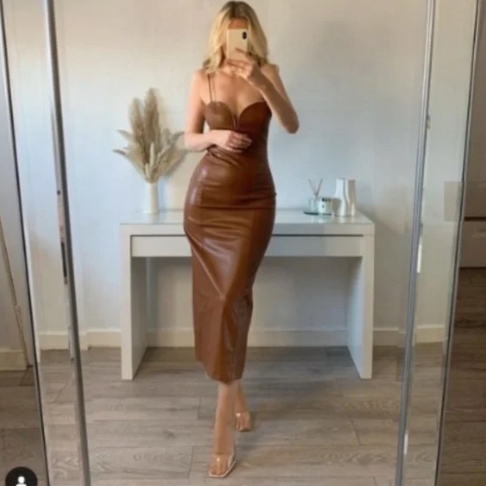 Brown leather slip dress